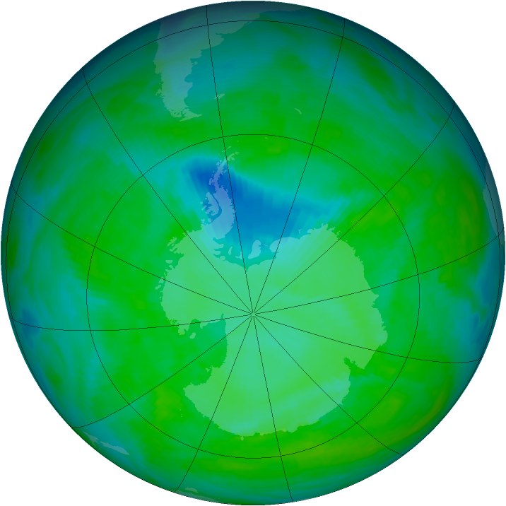 Antarctic ozone map for 15 December 1992